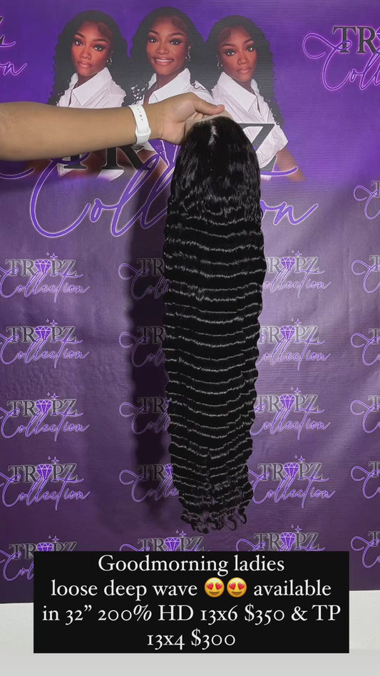 HD LOOSE DEEP WAVE Natural Black Full Frontal Wig