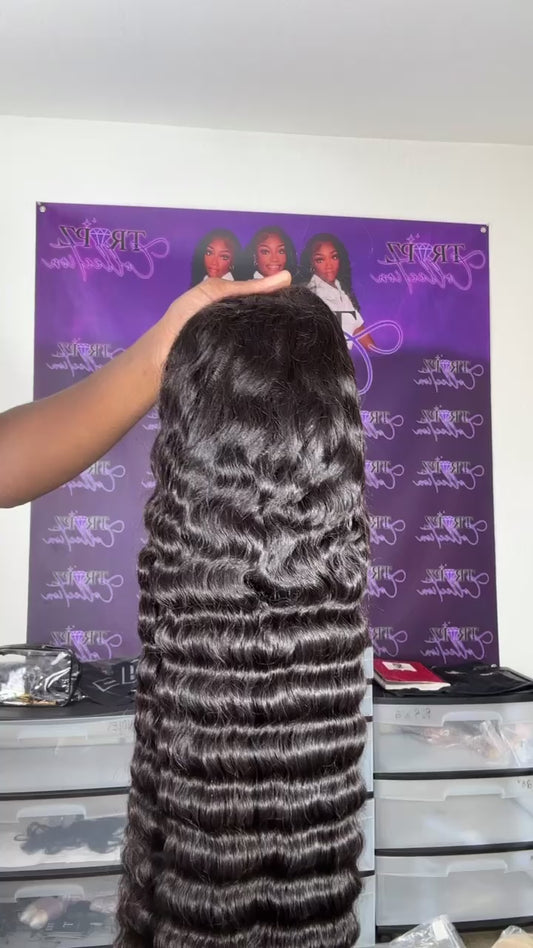 13.6 Transparent Deep Wave Natural Black Full Frontal Wig