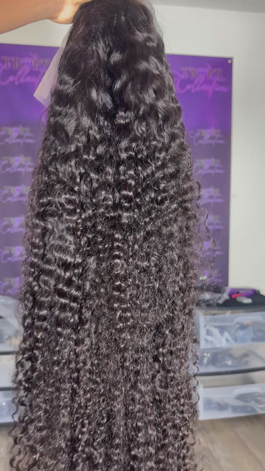 13.6 Transparent Burmese Curly Natural Black Full Frontal Wig