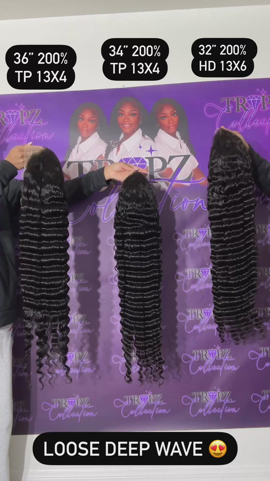 13.6 HD Loose Deep Wave Natural Black Full Frontal Wig